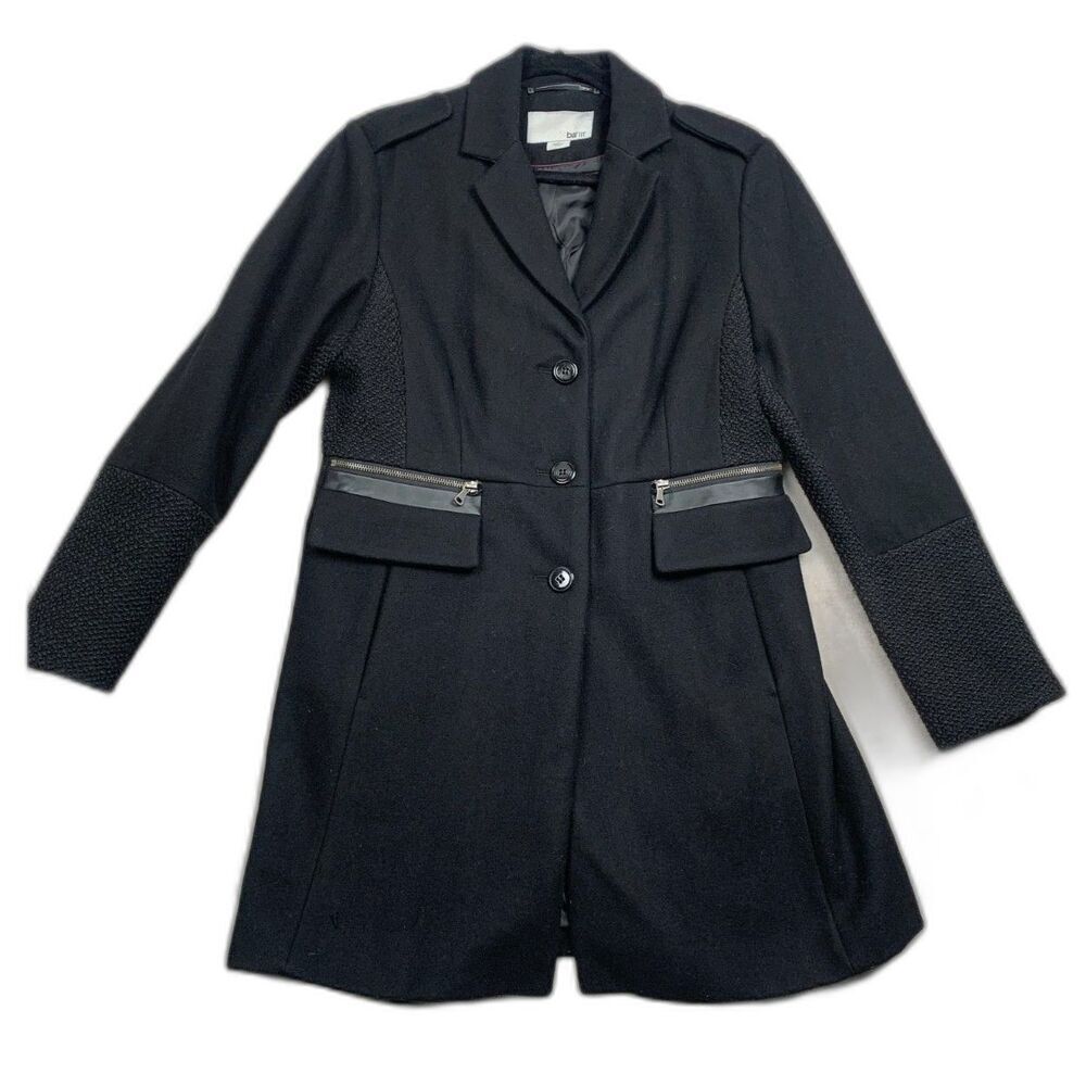 BAR III 3 DRESSY CASUAL WOOLBLEND PEA COAT WOMENS Size LARGE in BLACK Y2K